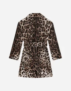 Leopard-print terrycloth bathrobe