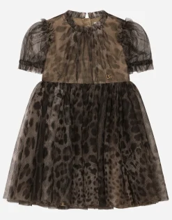 Leopard-print tulle midi dress