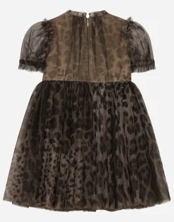 Leopard-print tulle midi dress