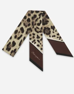 Leopard-print twill headscarf (6x100)