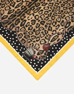 Leopard-print twill scarf (90 x 90)