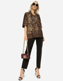 Leopard-print twill shirt with piping