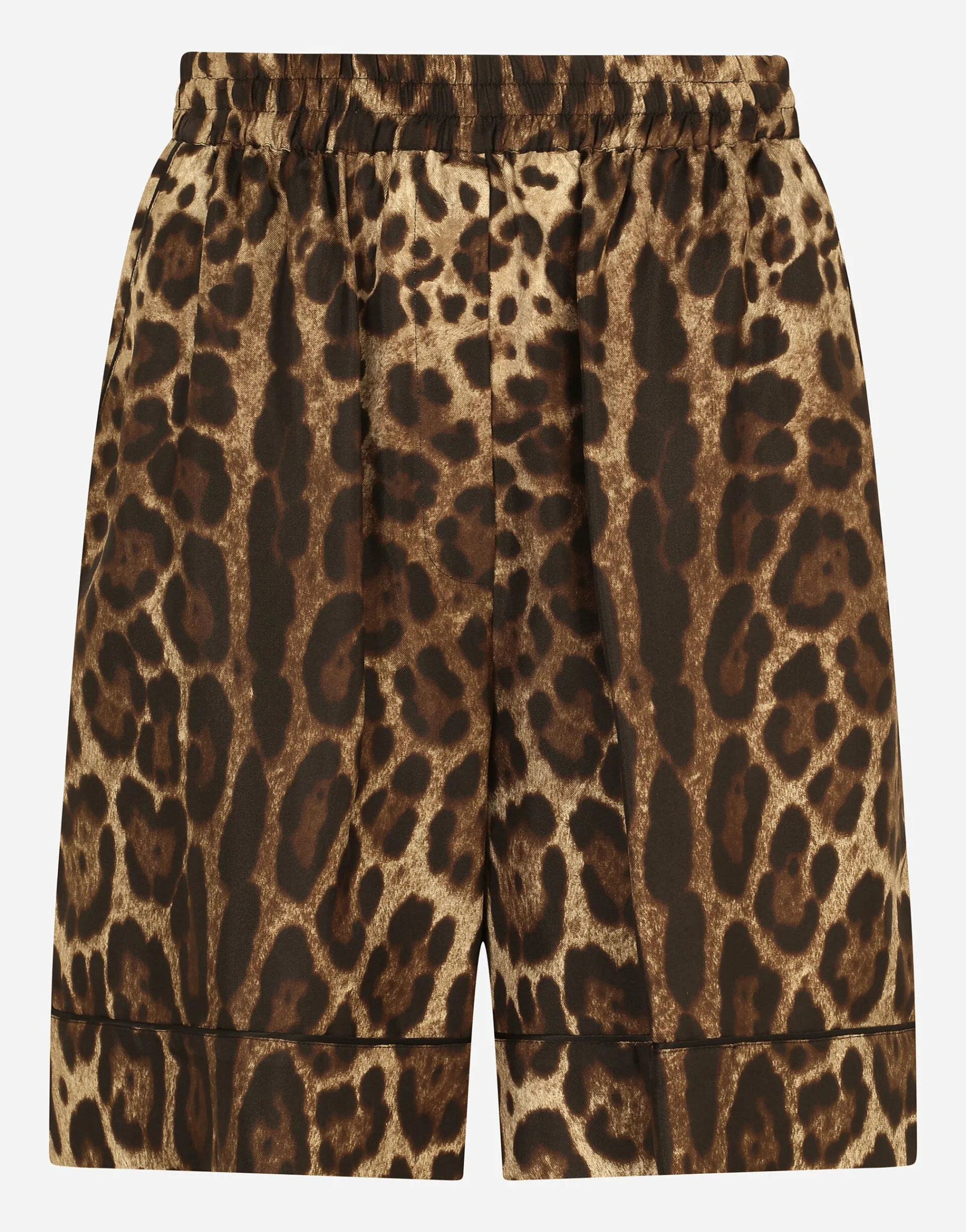 Leopard-print twill shorts with piping