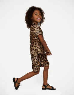 Leopard-print twill shorts