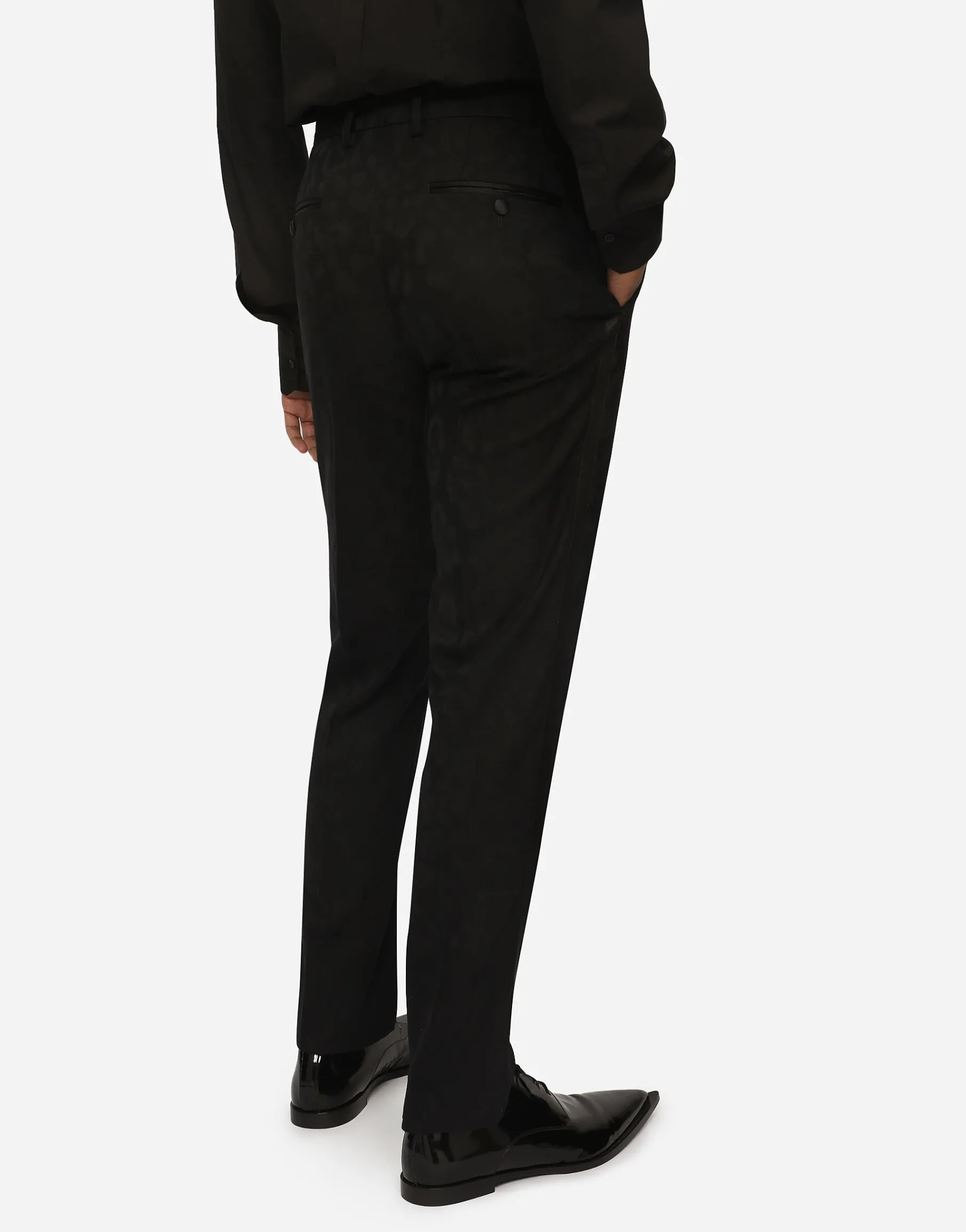 Leopard-print wool jacquard tuxedo pants
