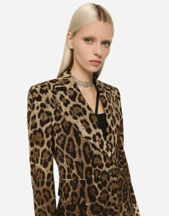 Leopard-print wool Turlington jacket