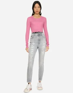 Light blue denim Grace jeans with ripped details