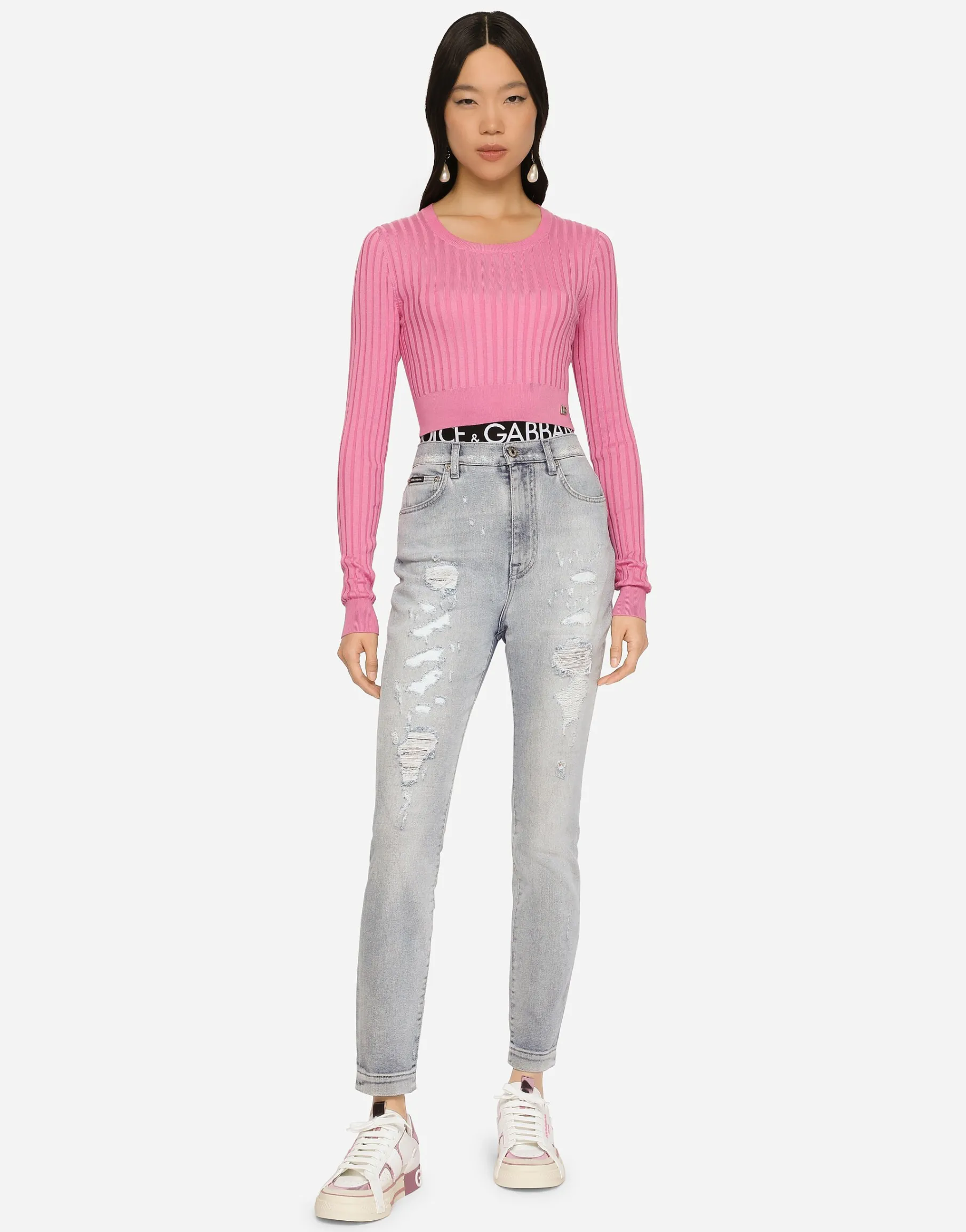Light blue denim Grace jeans with ripped details