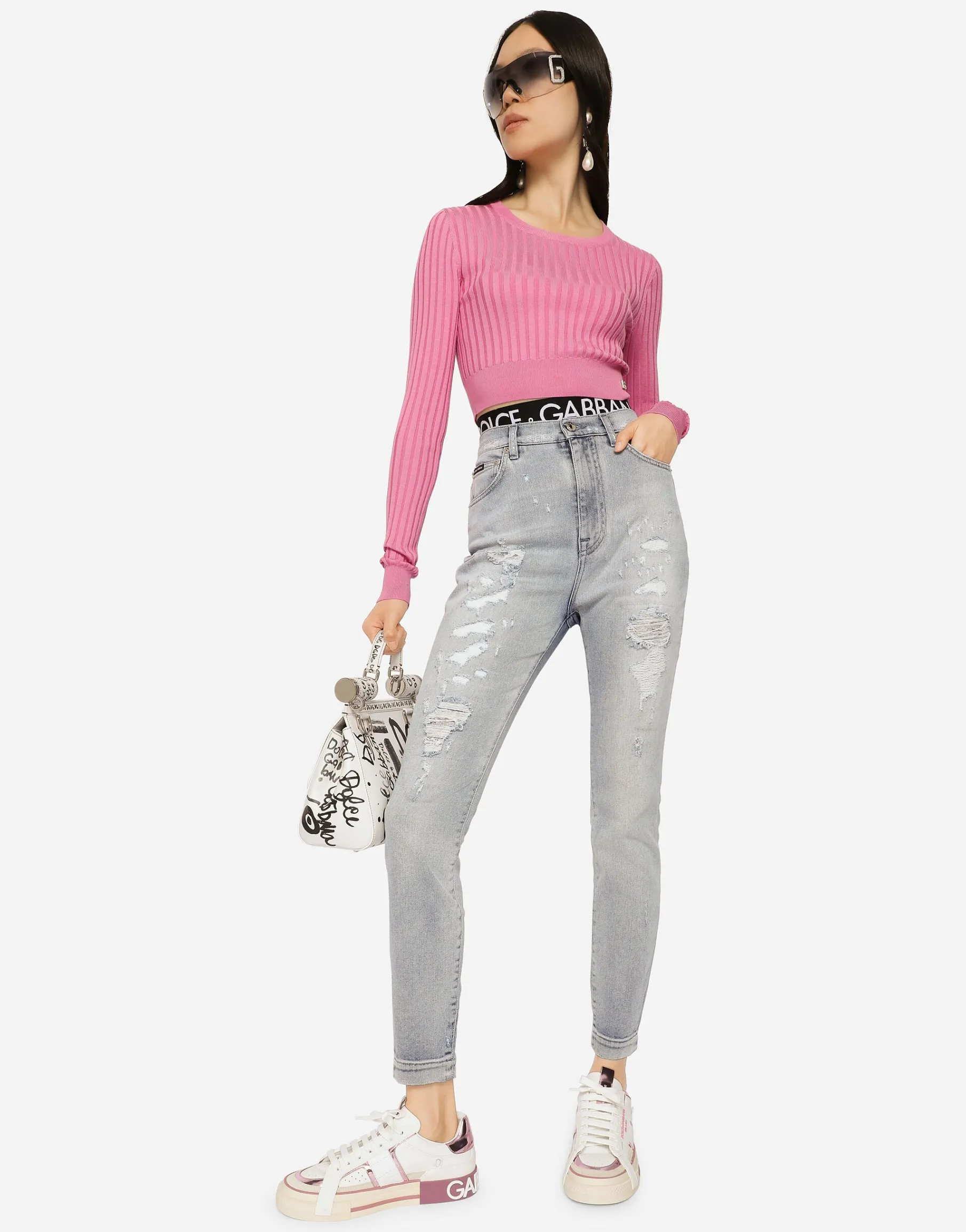 Light blue denim Grace jeans with ripped details