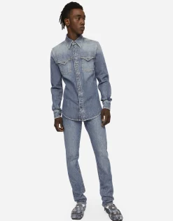 Light blue wash skinny stretch jeans