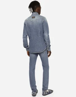 Light blue wash skinny stretch jeans