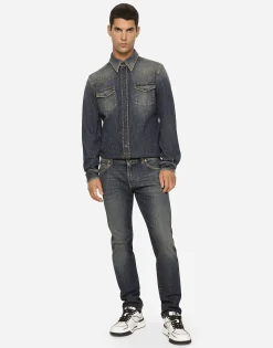 Light blue wash slim-fit stretch jeans