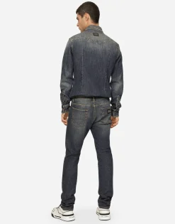 Light blue wash slim-fit stretch jeans