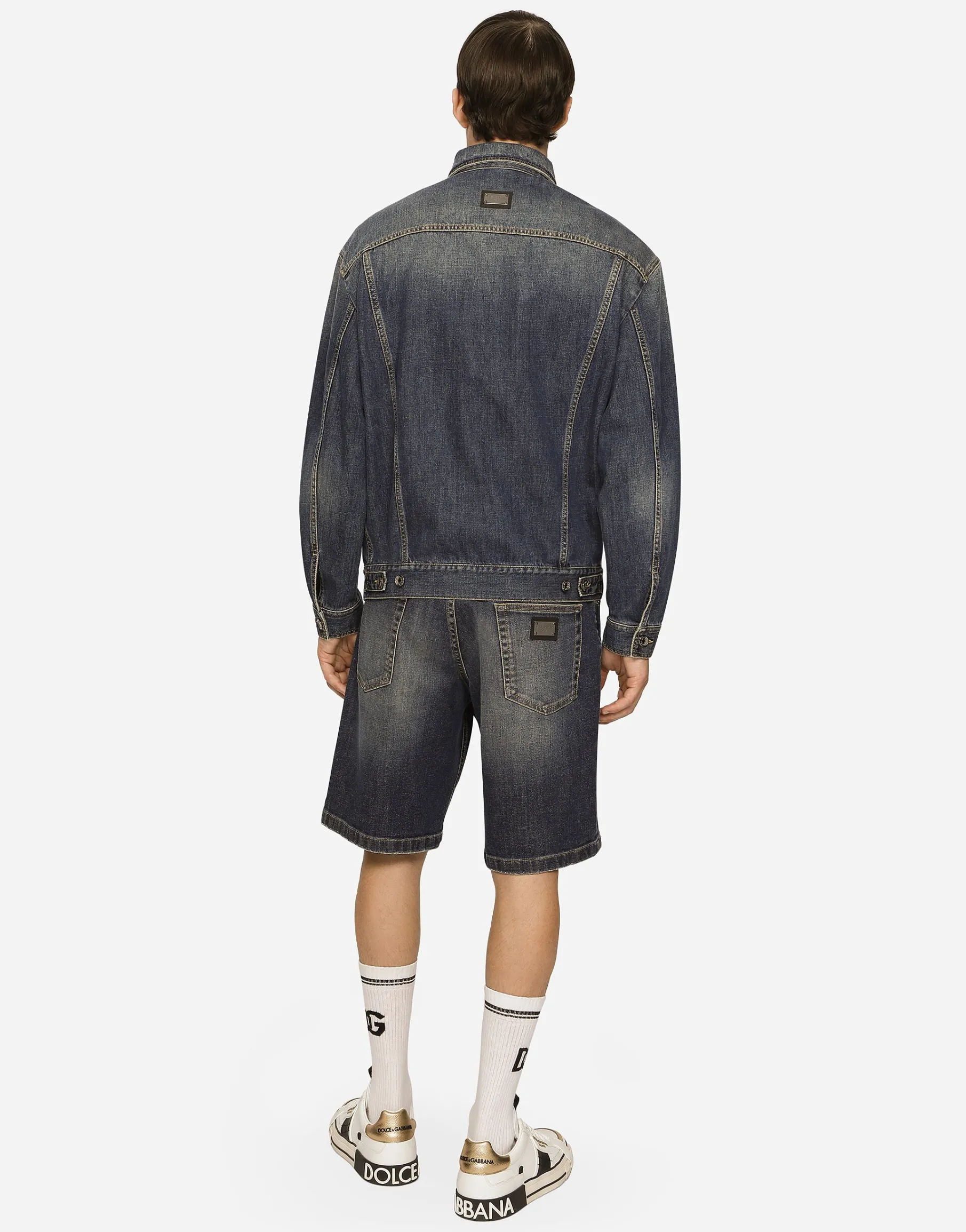 Light blue wash stretch denim shorts