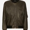 Lined leather bomber jacket