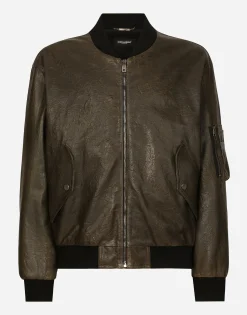 Lined leather bomber jacket