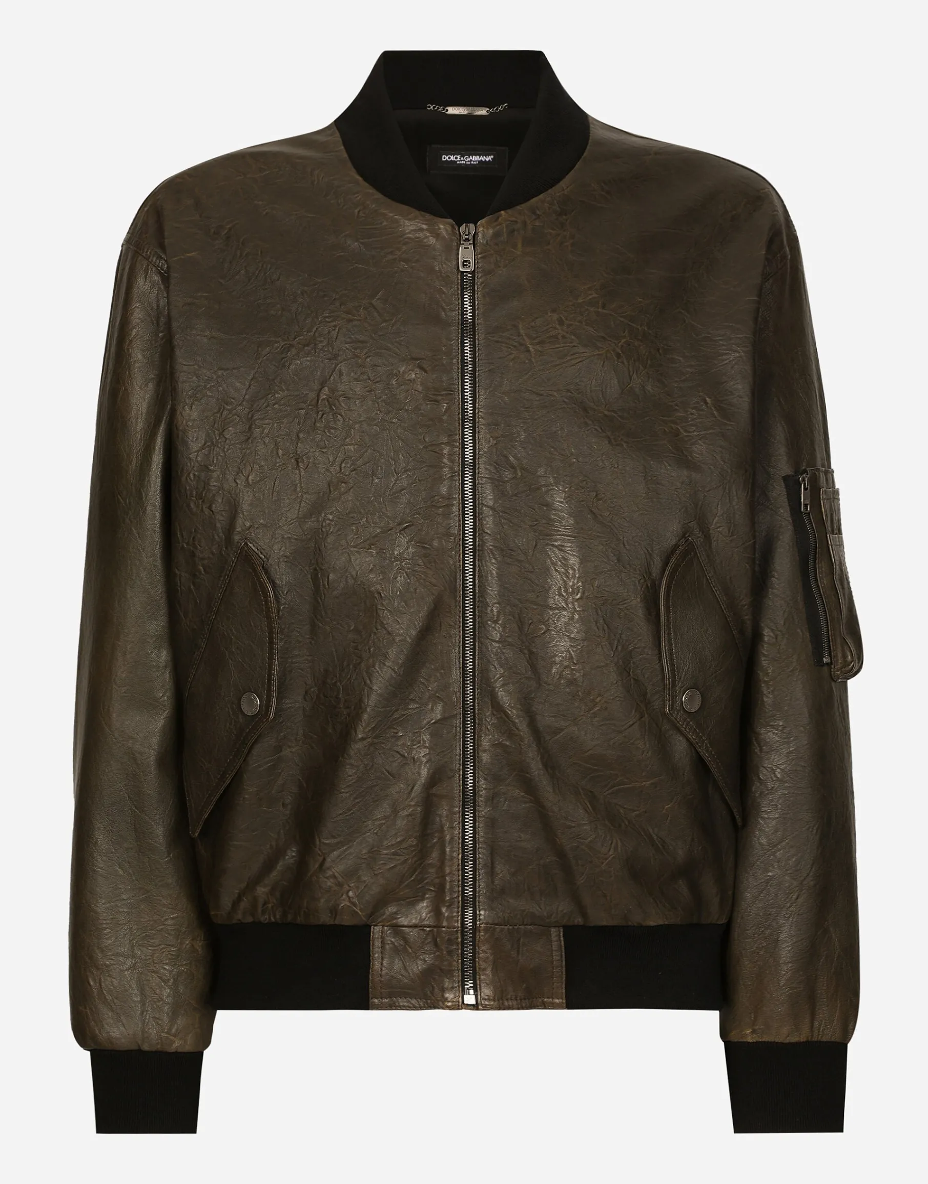 Lined leather bomber jacket