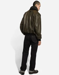 Lined leather bomber jacket