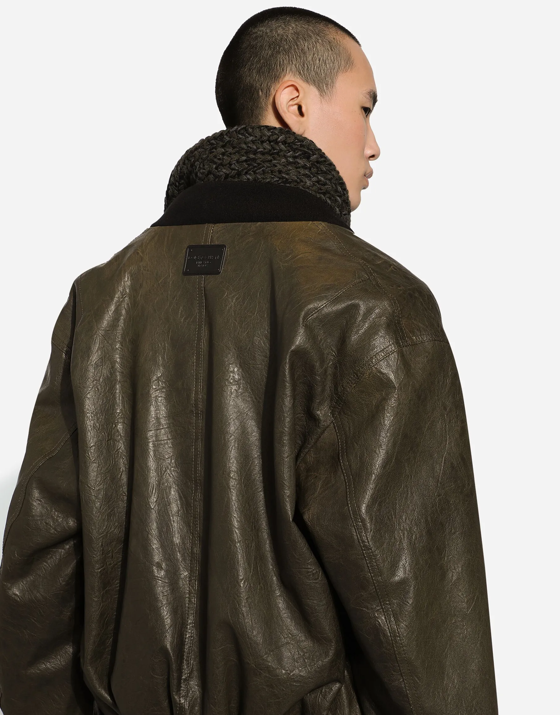 Lined leather bomber jacket