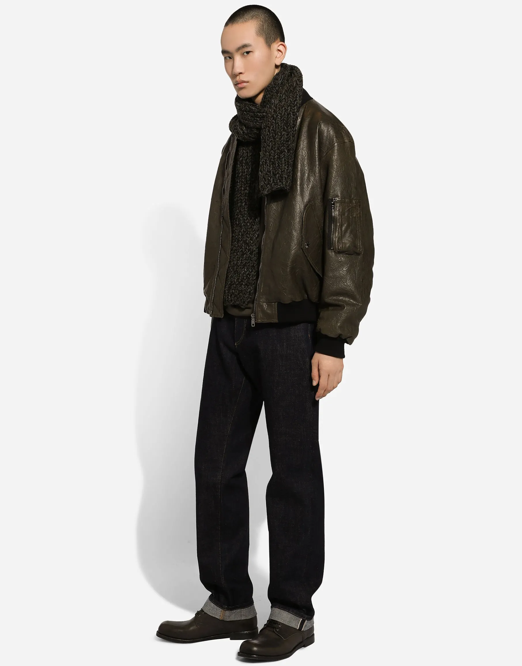 Lined leather bomber jacket