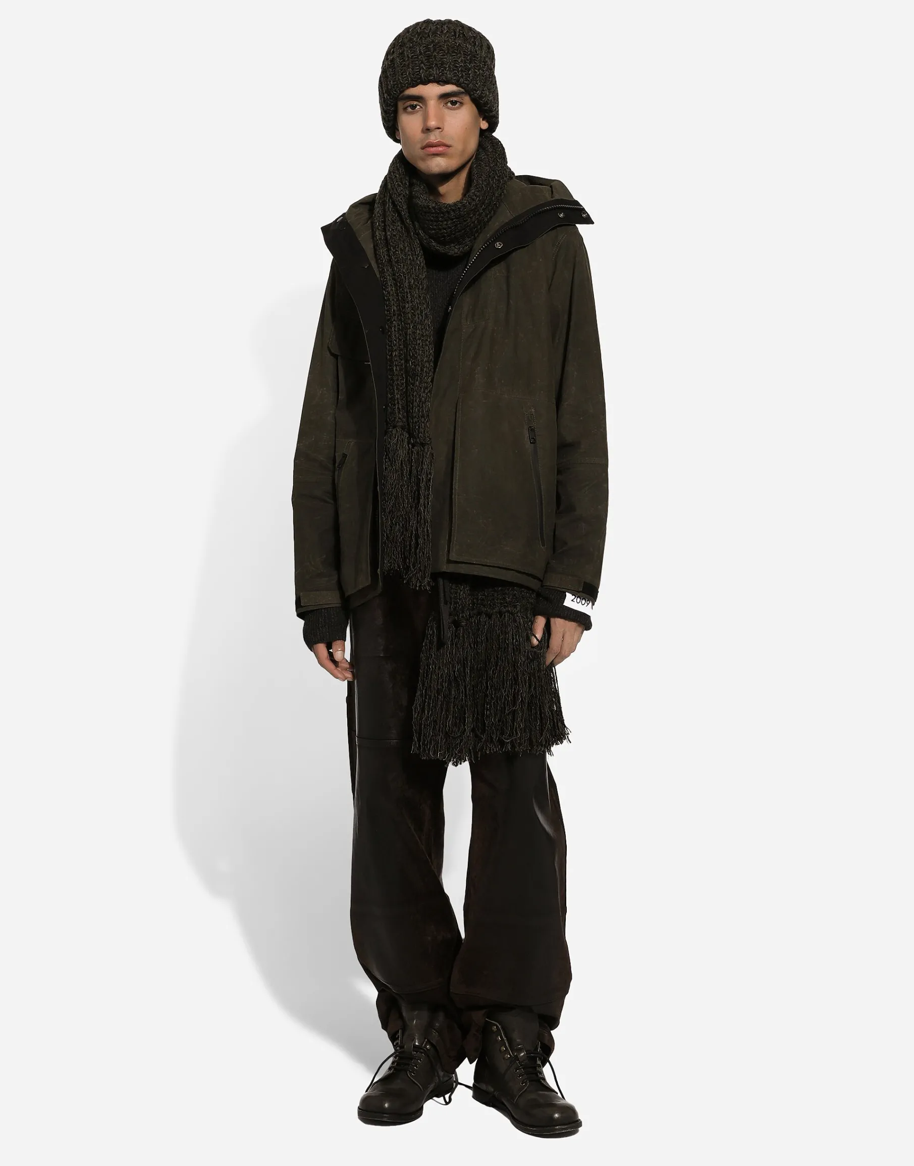 Lined technical fabric jacket with hood