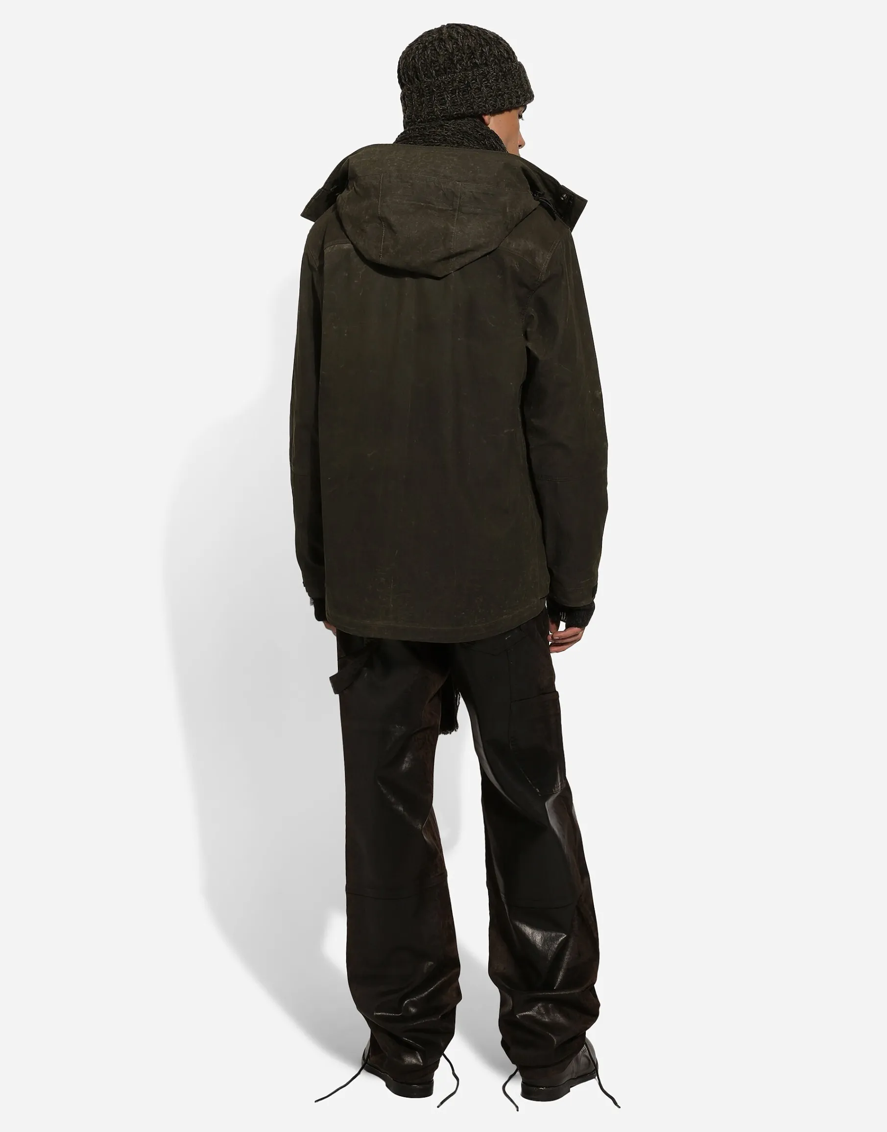 Lined technical fabric jacket with hood