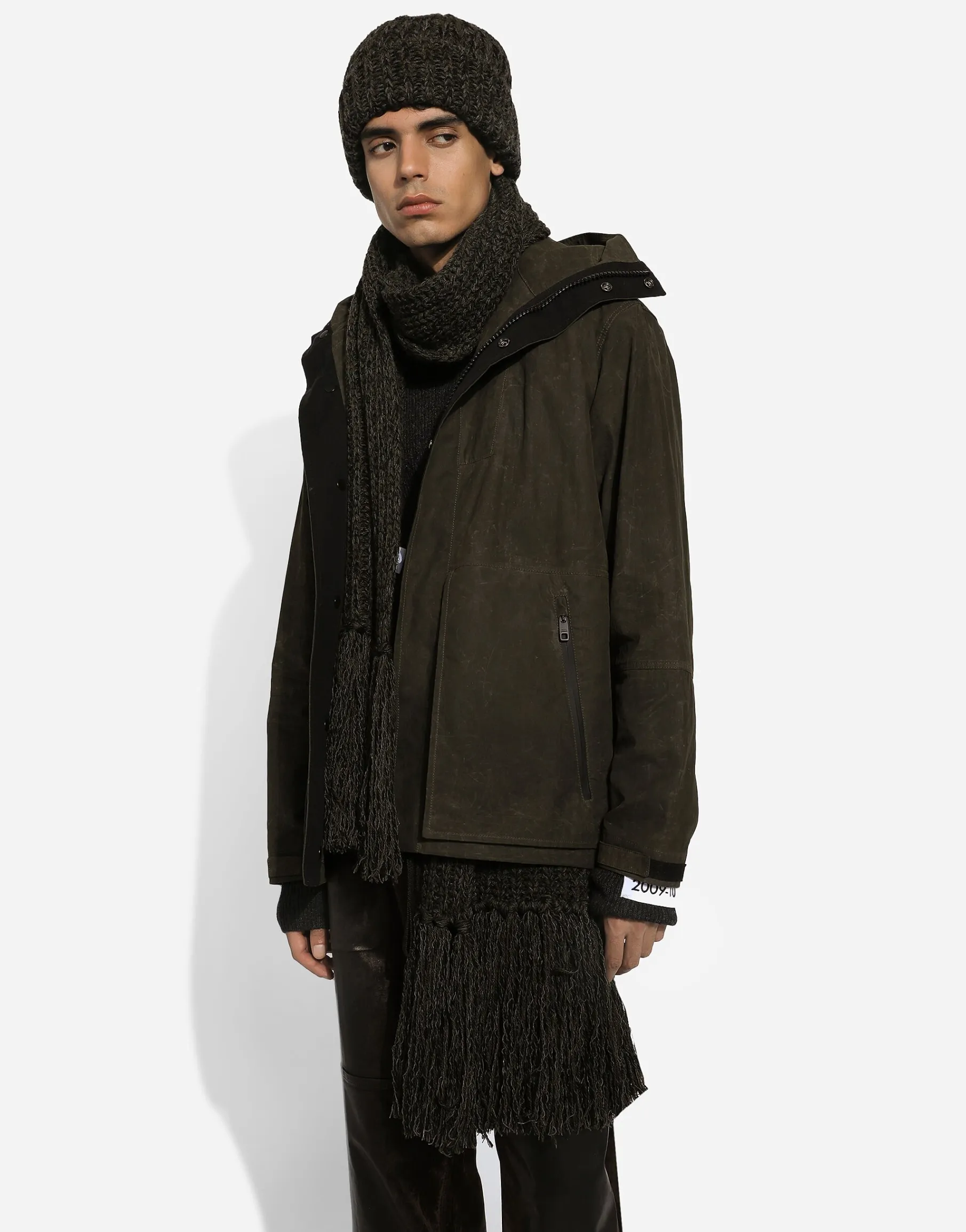 Lined technical fabric jacket with hood