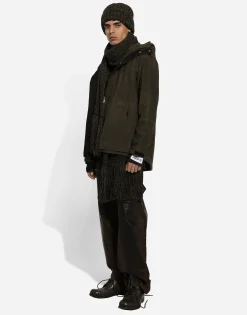Lined technical fabric jacket with hood
