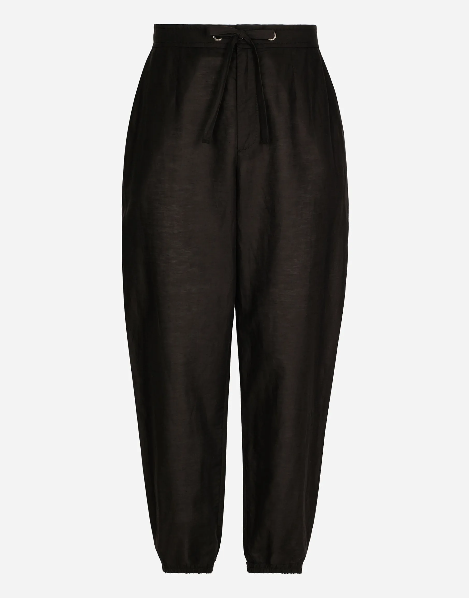 Linen and cotton jogging pants with logo label