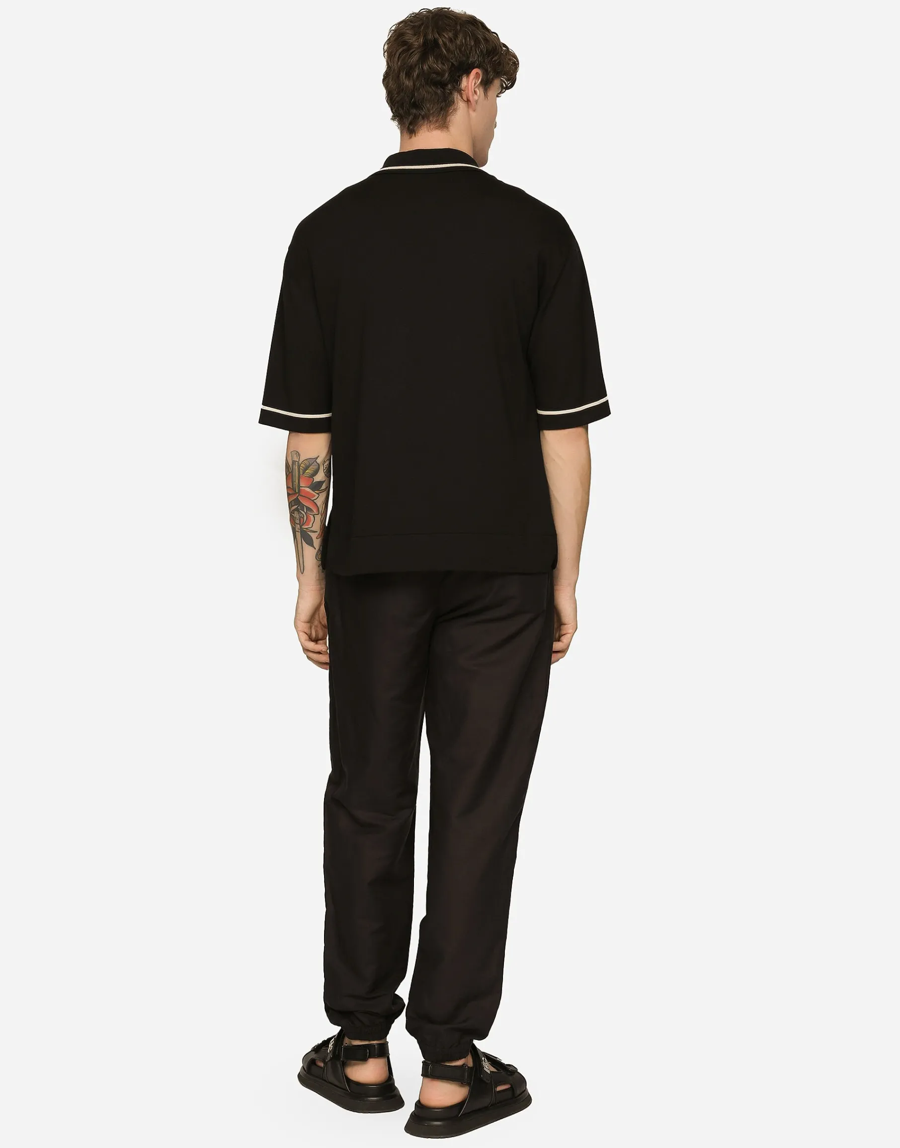 Linen and cotton jogging pants with logo label