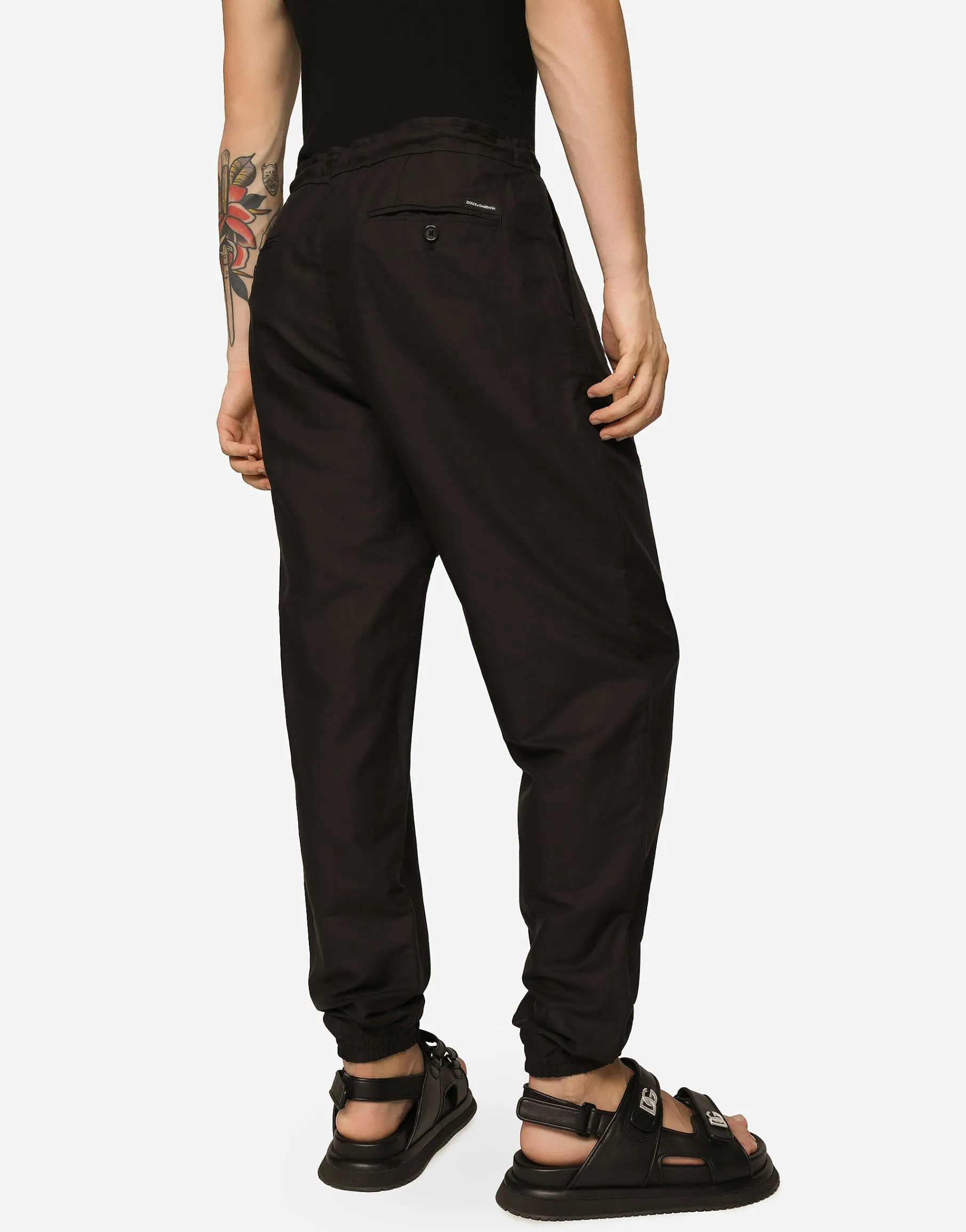 Linen and cotton jogging pants with logo label