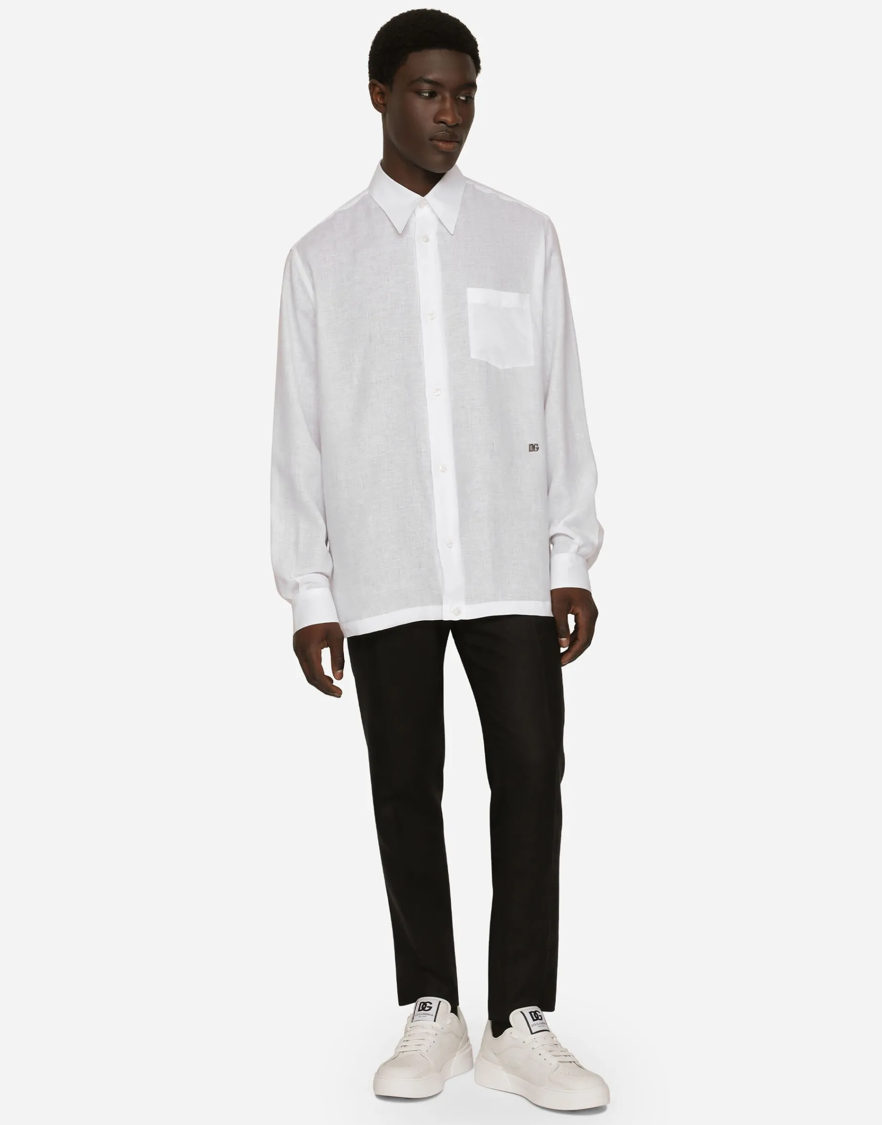 Linen pants with logo label
