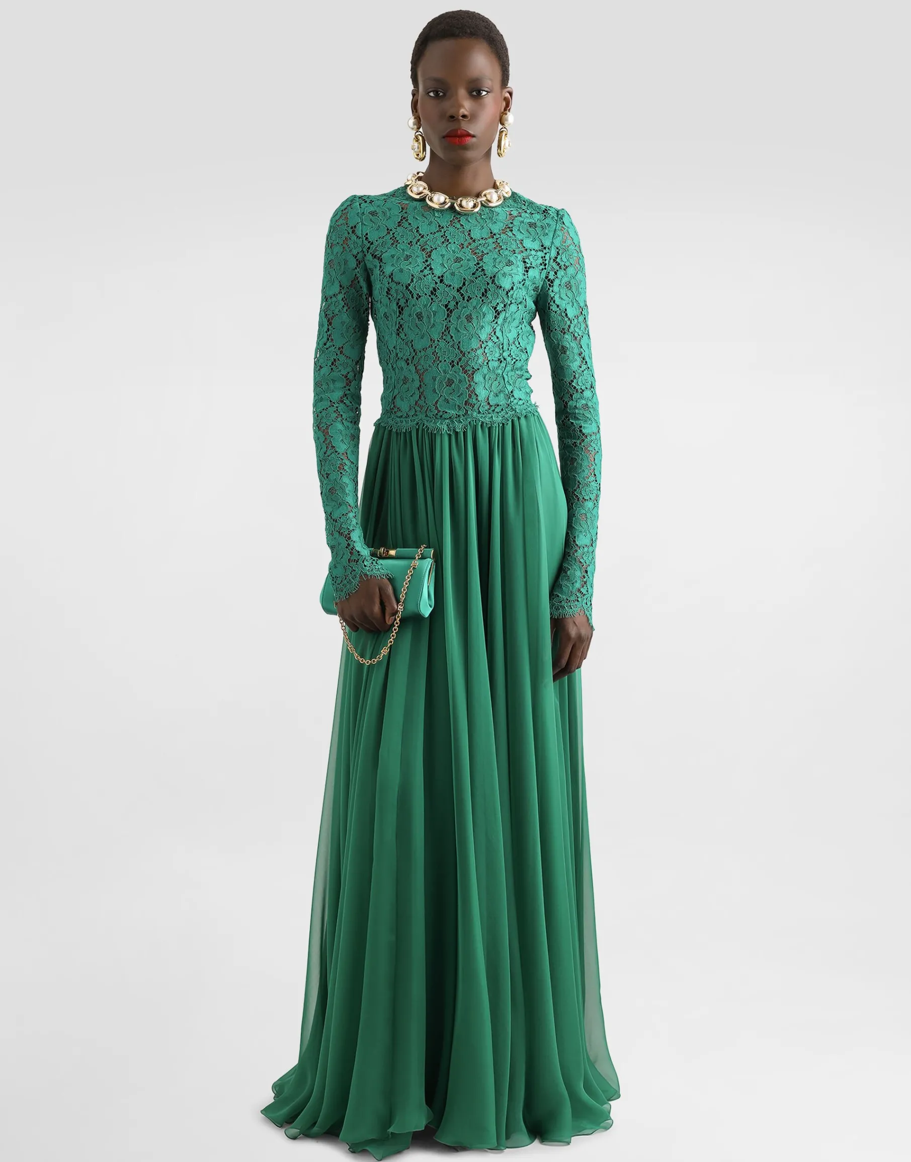 Long chiffon and lace dress
