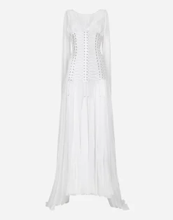 Long chiffon dress with corset details