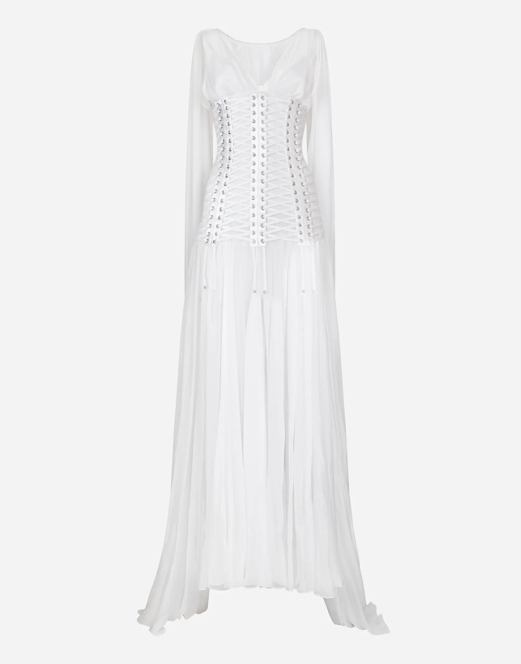 Long chiffon dress with corset details