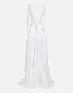 Long chiffon dress with corset details