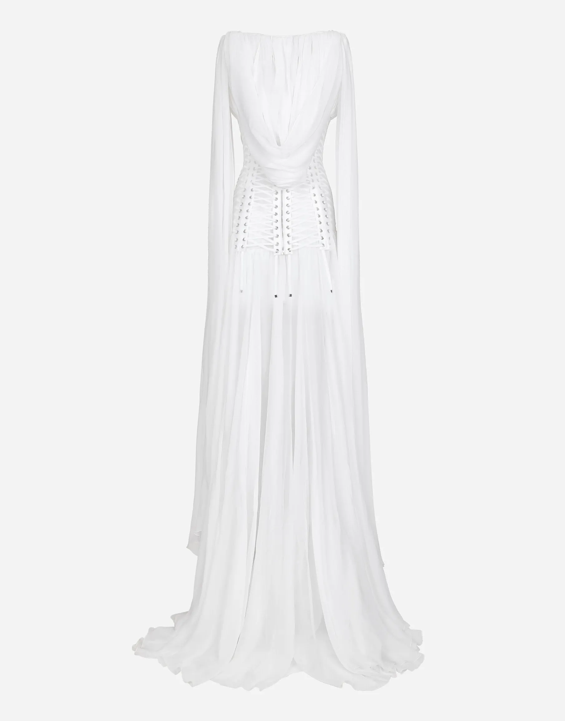 Long chiffon dress with corset details
