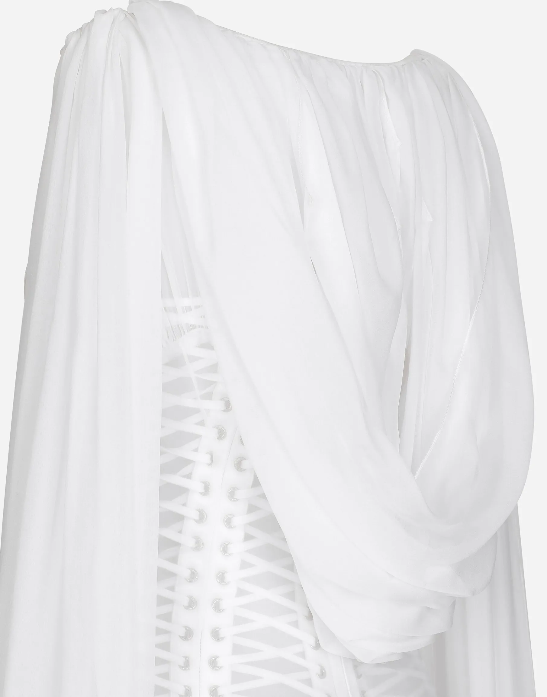 Long chiffon dress with corset details