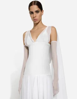 Long chiffon dress with corset details