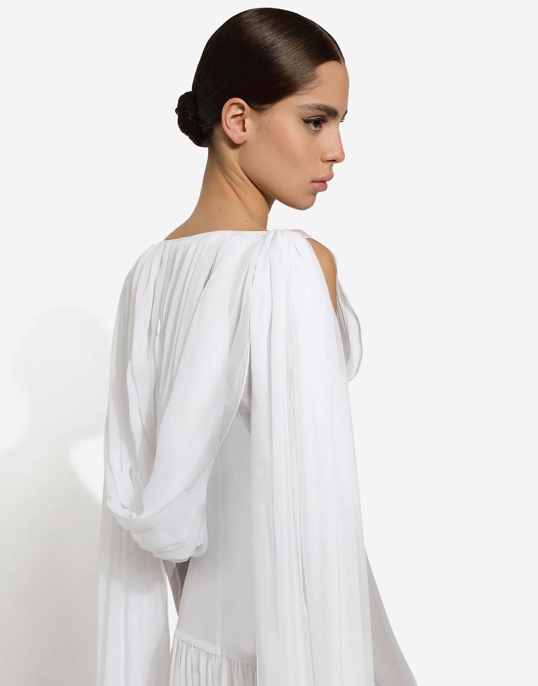 Long chiffon dress with corset details