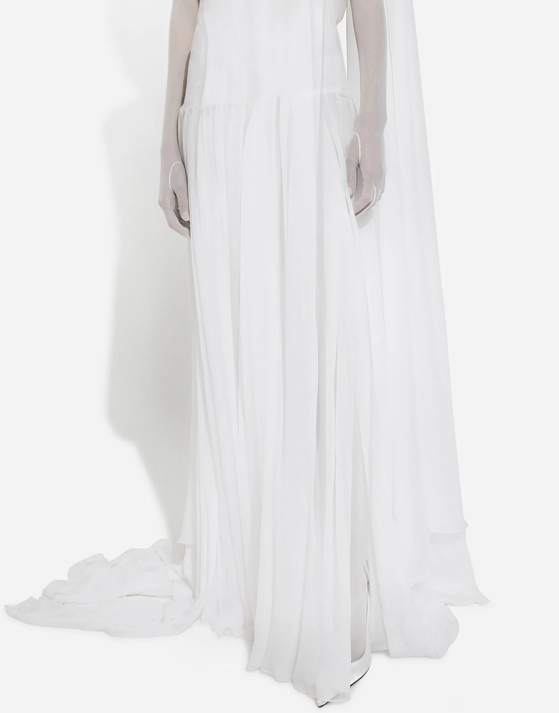 Long chiffon dress with corset details