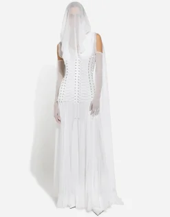Long chiffon dress with corset details