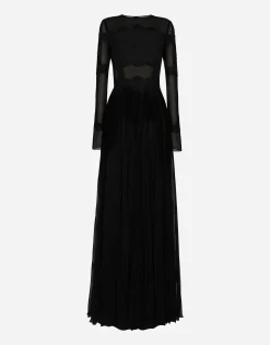 Long chiffon dress with lace details