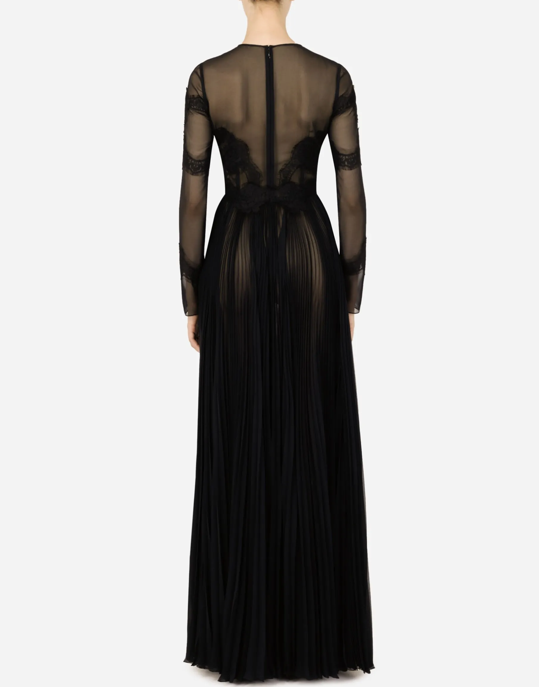 Long chiffon dress with lace details