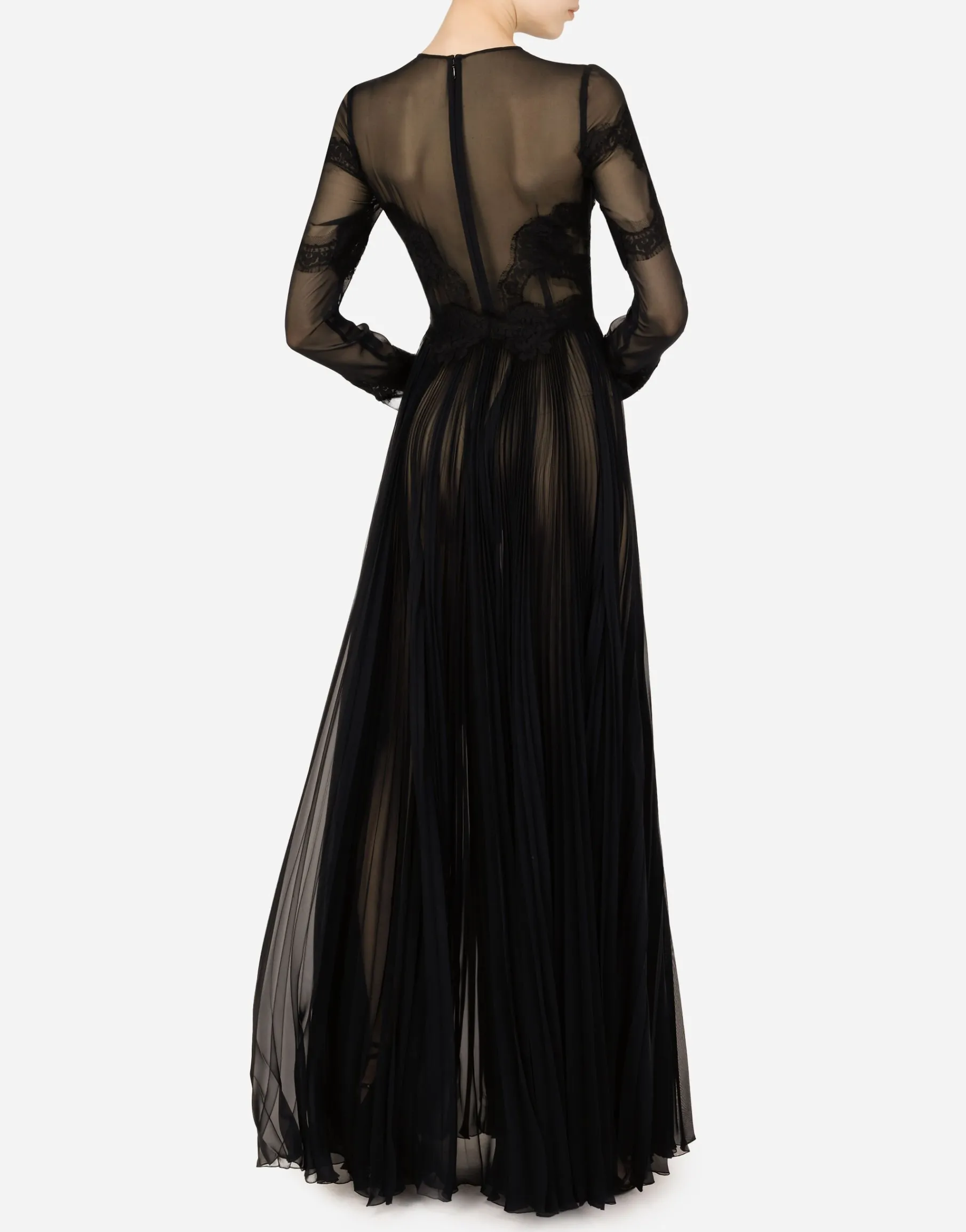 Long chiffon dress with lace details