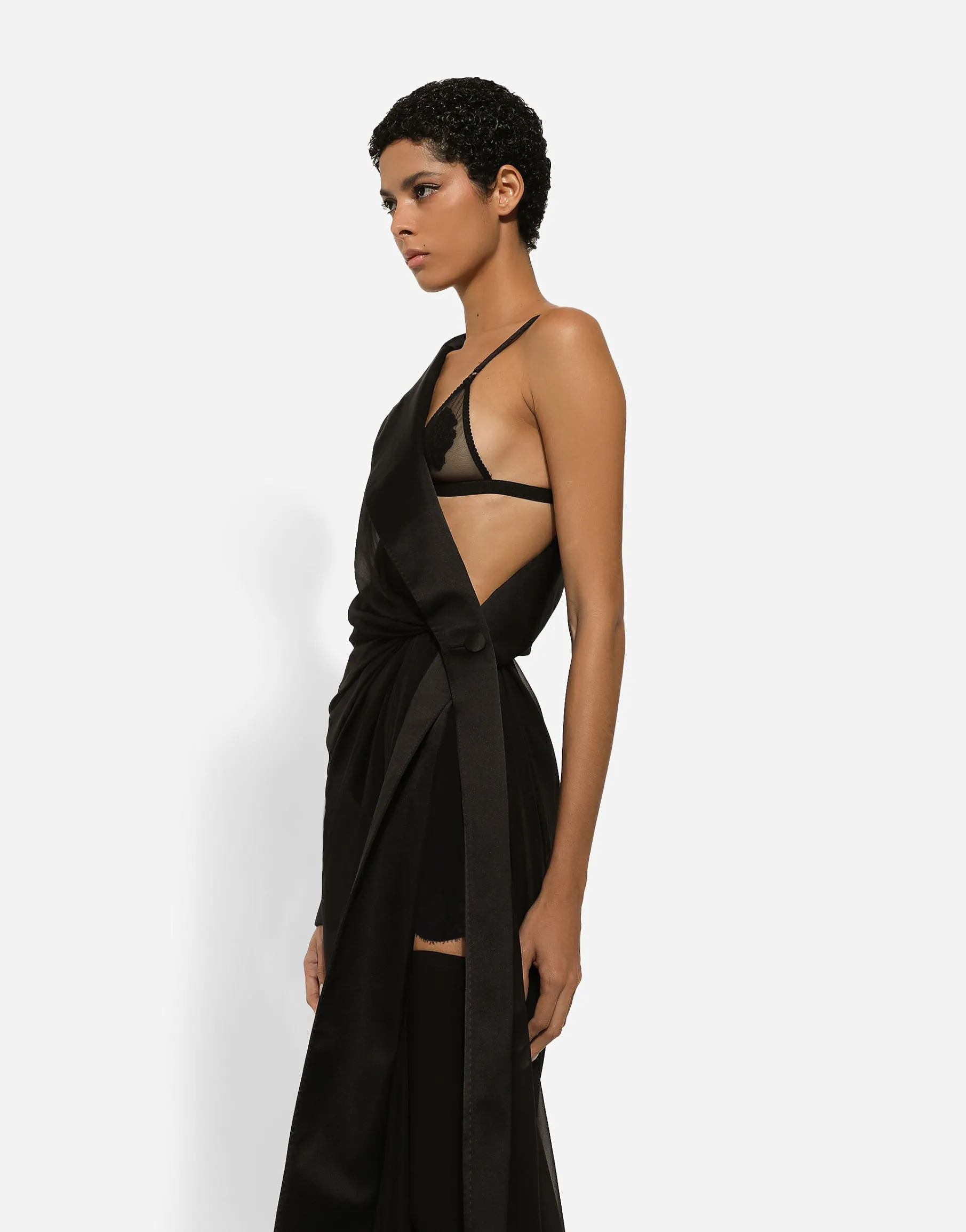 Long chiffon one-shoulder dress