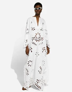Long cotton caftan with cut-out detailing