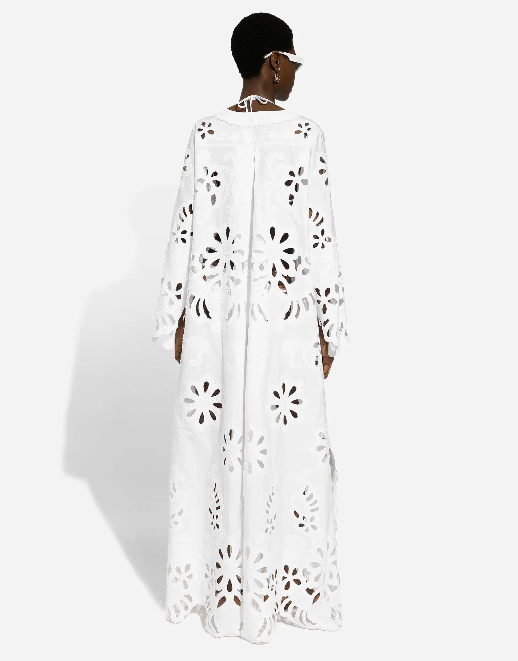 Long cotton caftan with cut-out detailing