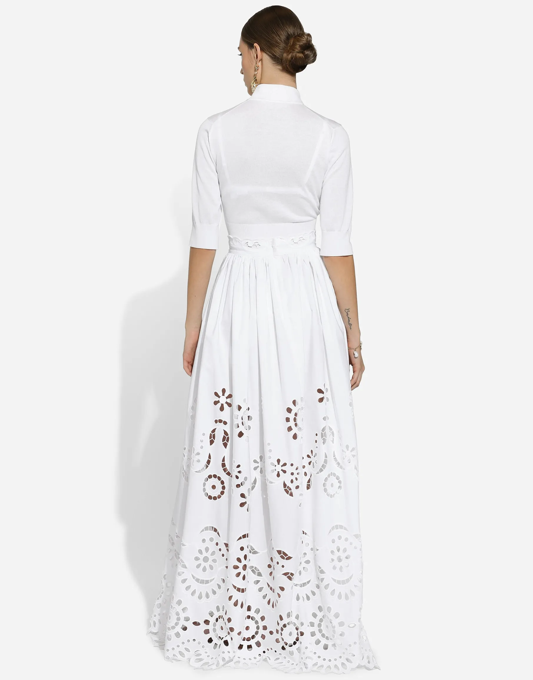Long cotton circle skirt with cut-out detailing