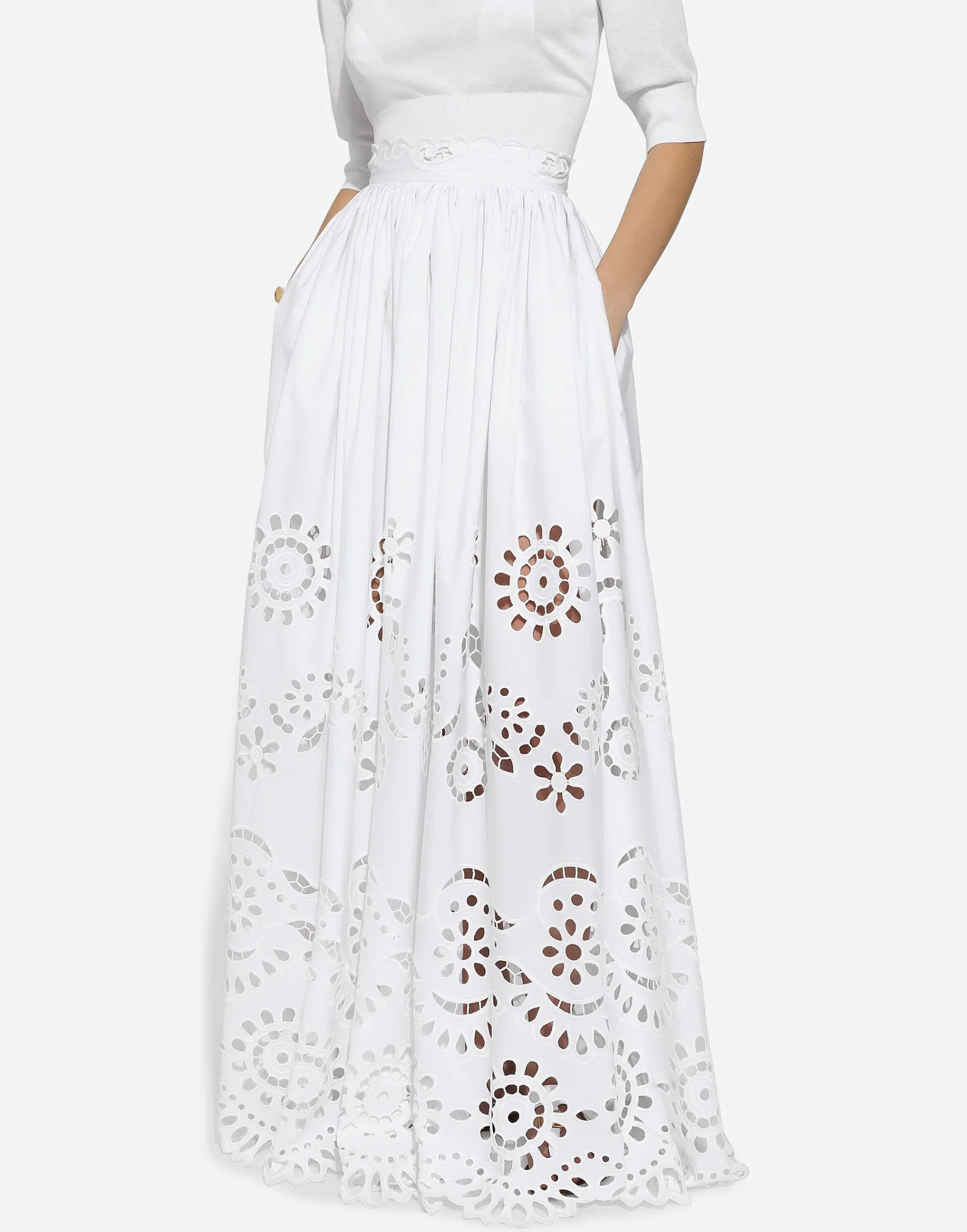 Long cotton circle skirt with cut-out detailing